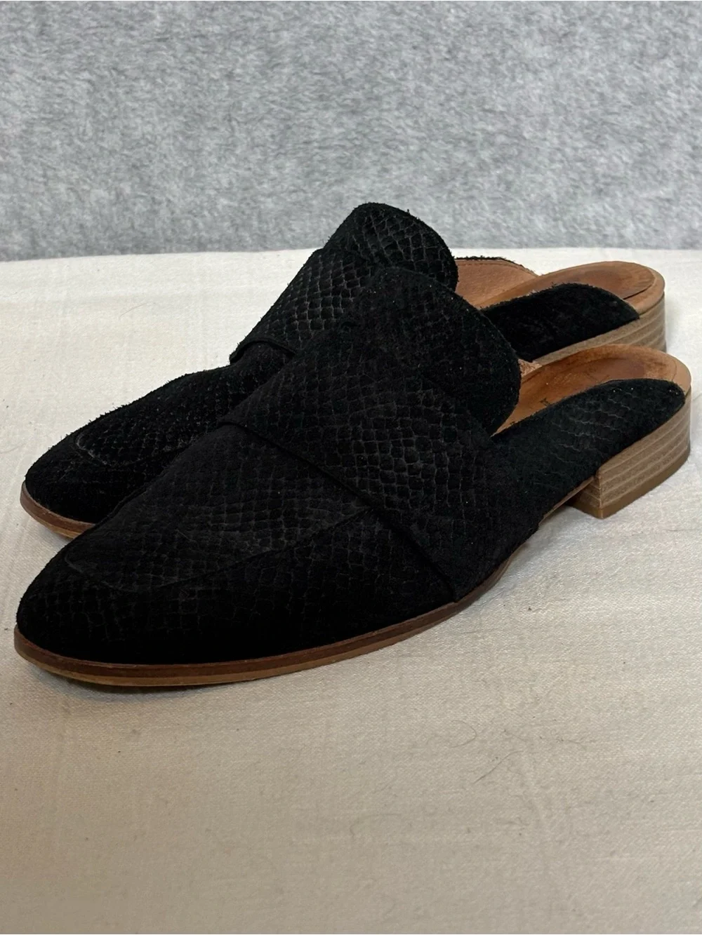 Free People At Ease Embossed Suede Loafer Mule-Black Snake Print-Women 38/US 7.5